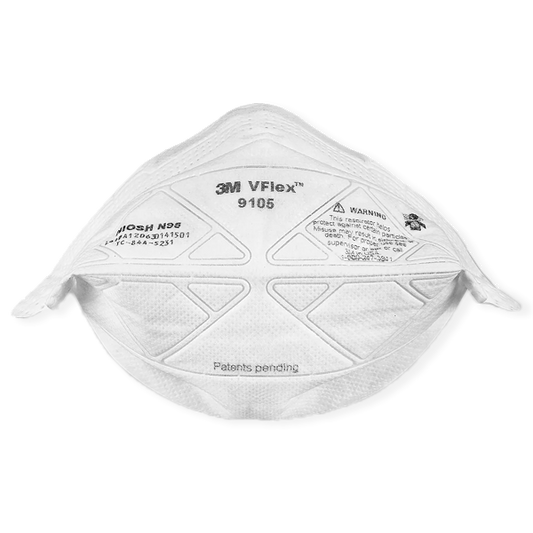 A white mask with a 3M logo, on a clear background