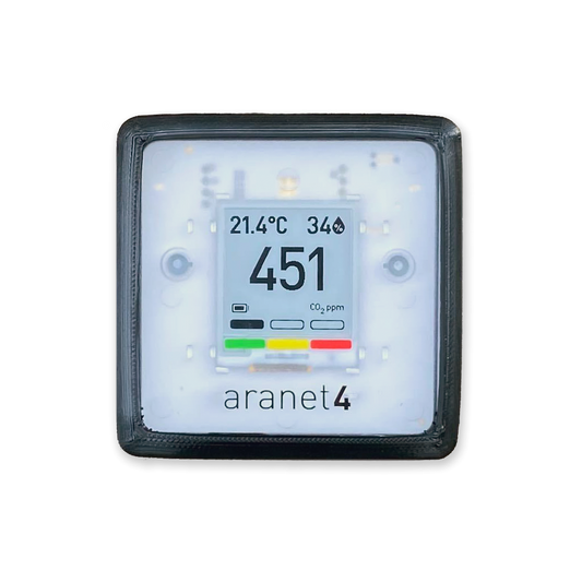 Picture of an aranet4 monitor with a black case; clear background