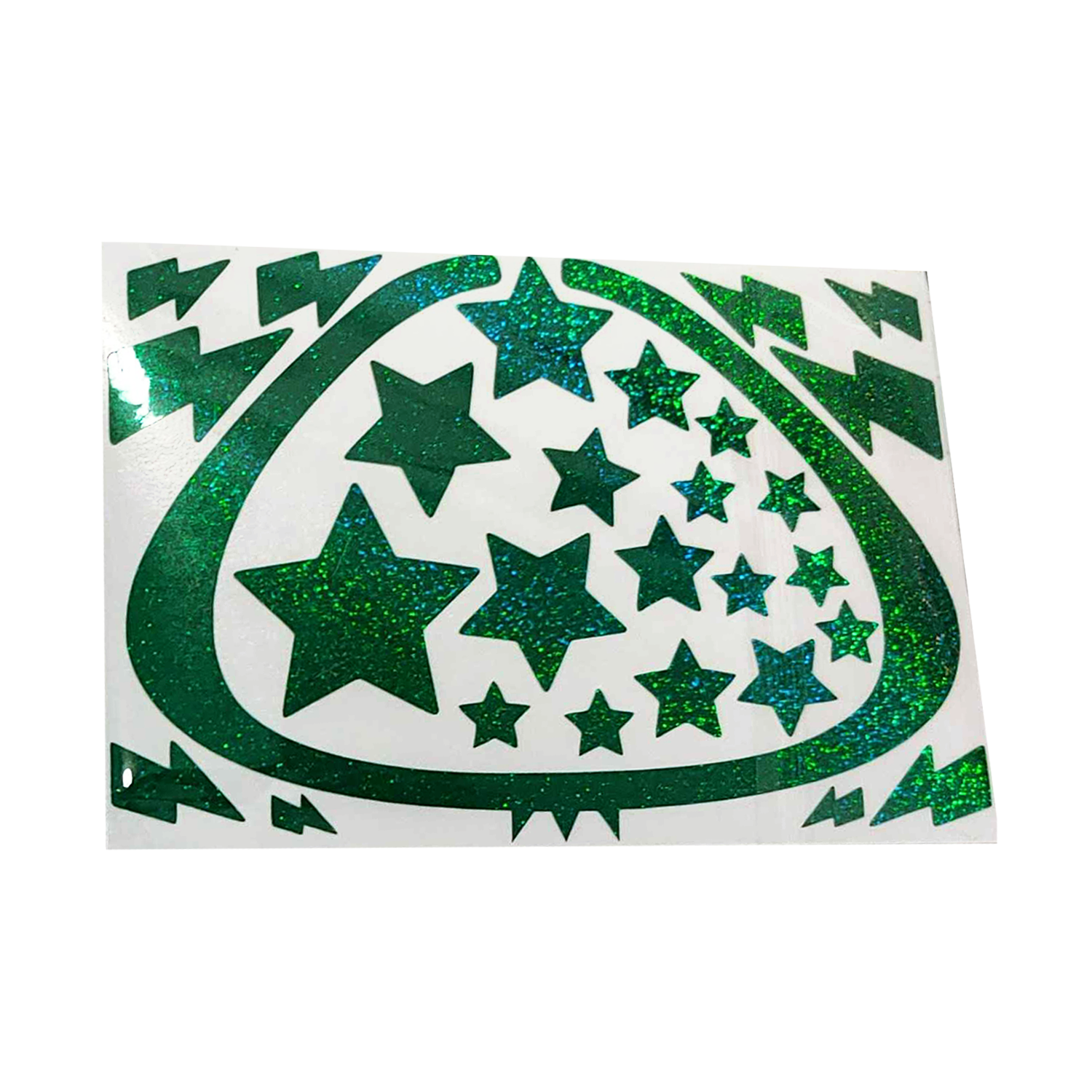 Picture of an emerald decal on a white rectangle; clear background 