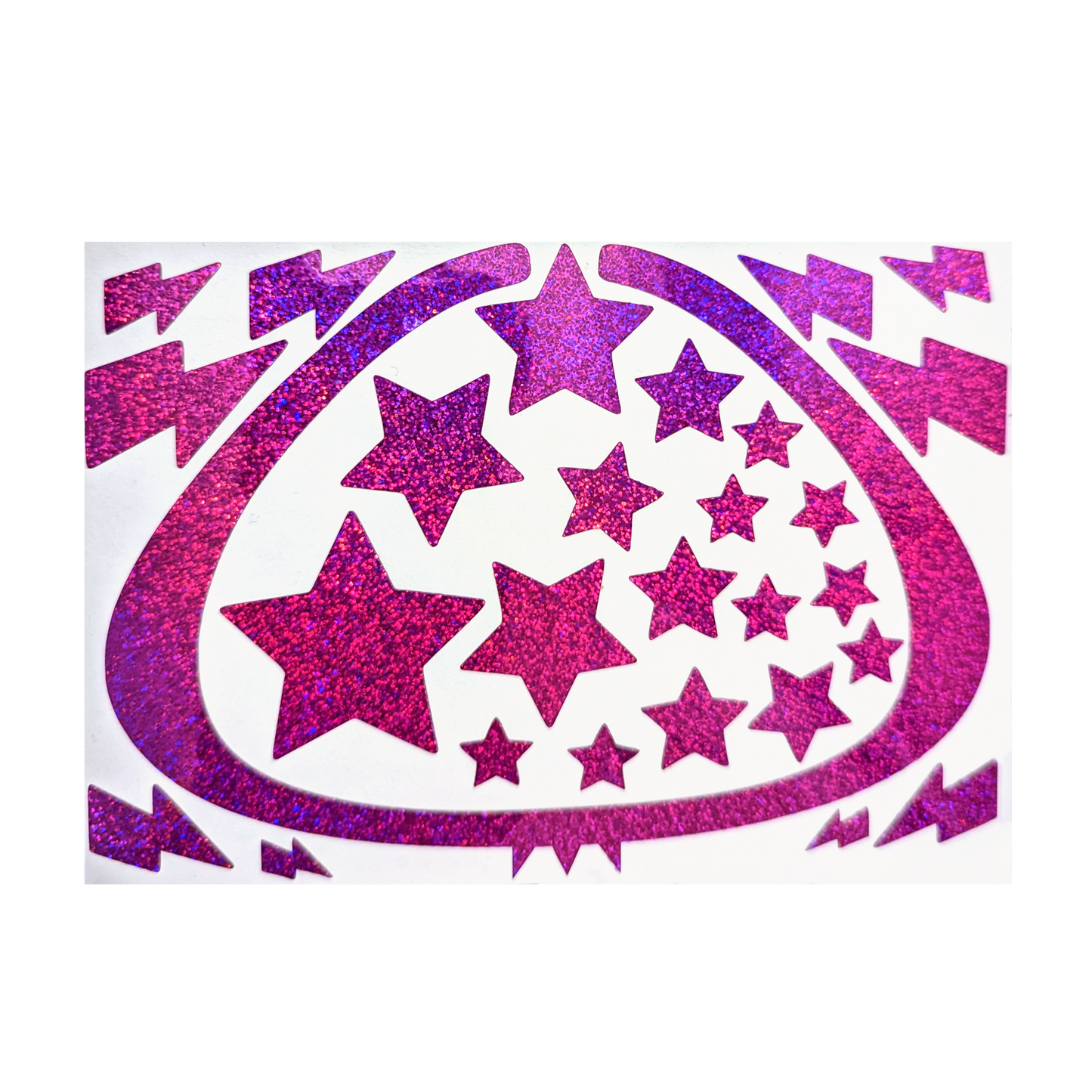Picture of an fuschia star decal on a white rectangle; clear background 