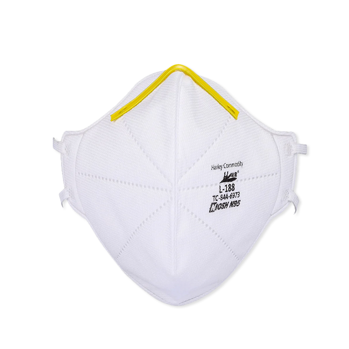 Picture of a white mask and yellow nose bridge; clear background