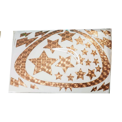 Picture of an copper decal on a white rectangle; clear background 