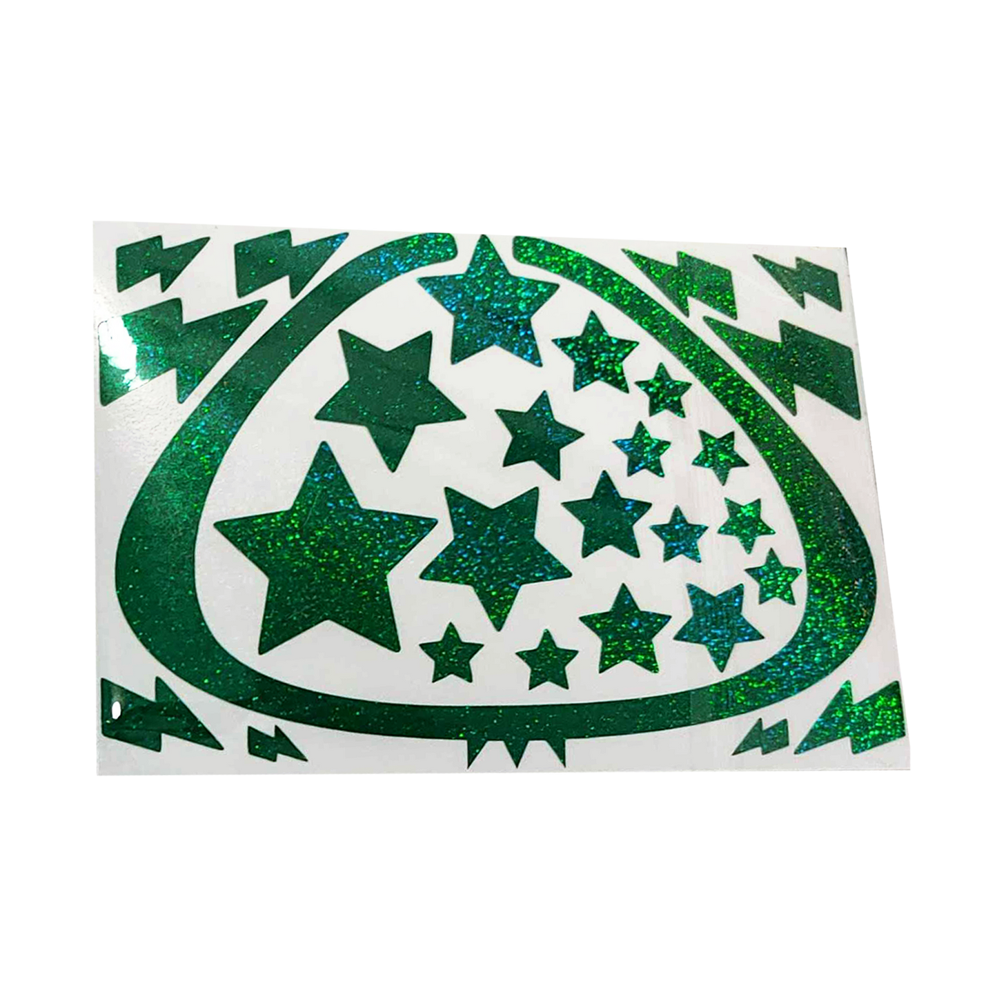 Picture of an emerald decal on a white rectangle; clear background 