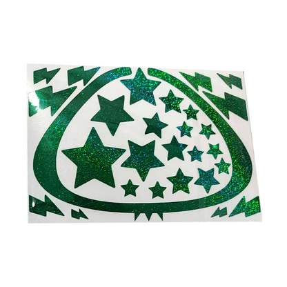 Picture of an emerald decal on a white rectangle; clear background 