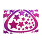 Picture of an fuschia star decal on a white rectangle; clear background 